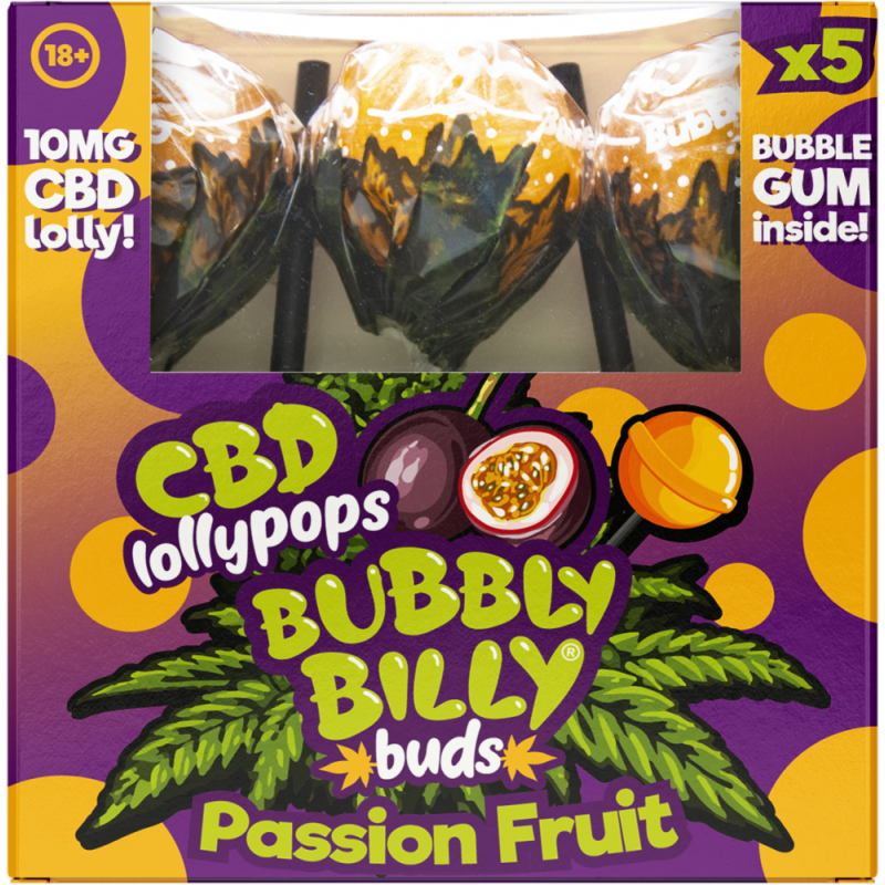 Pack de 5 Sucettes CBD 10mg Fruit de la Passion – Bubbly Billy Buds