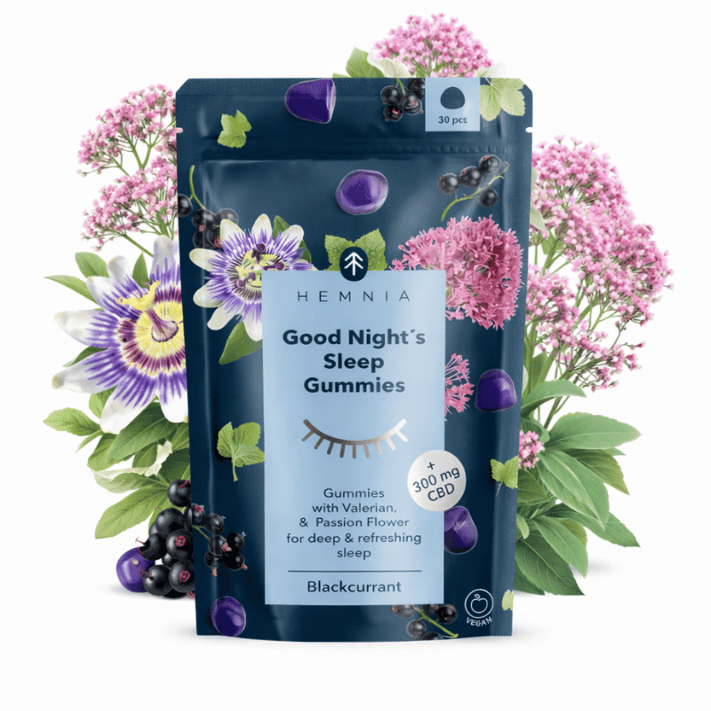 Gummies CBD 300mg, Valerian 930mg & Passiflora incarnata 630mg "Good Night's Sleep" Cassis x30 - Hemnia