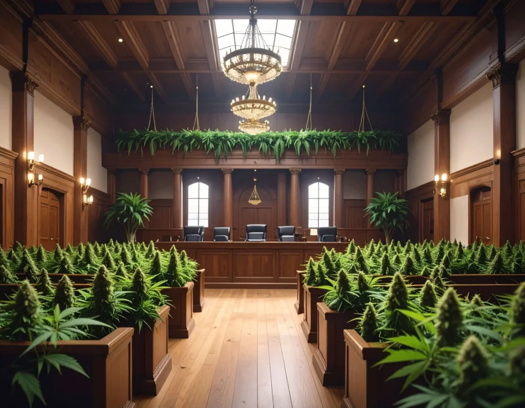 une cour de justice remplie de plante