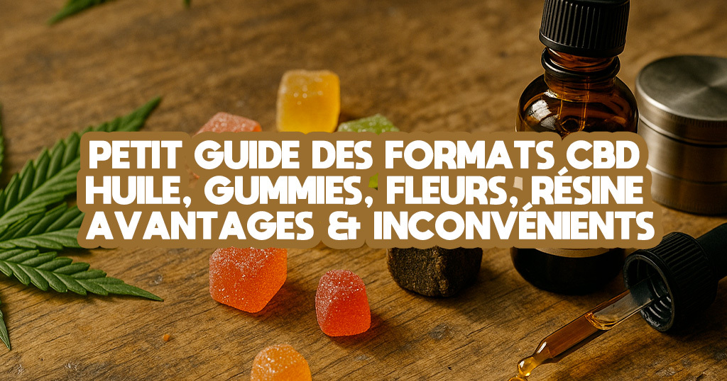 Petit guide des formats CBD : huile, gummies, fleurs, résine — avantages & inconvénients
