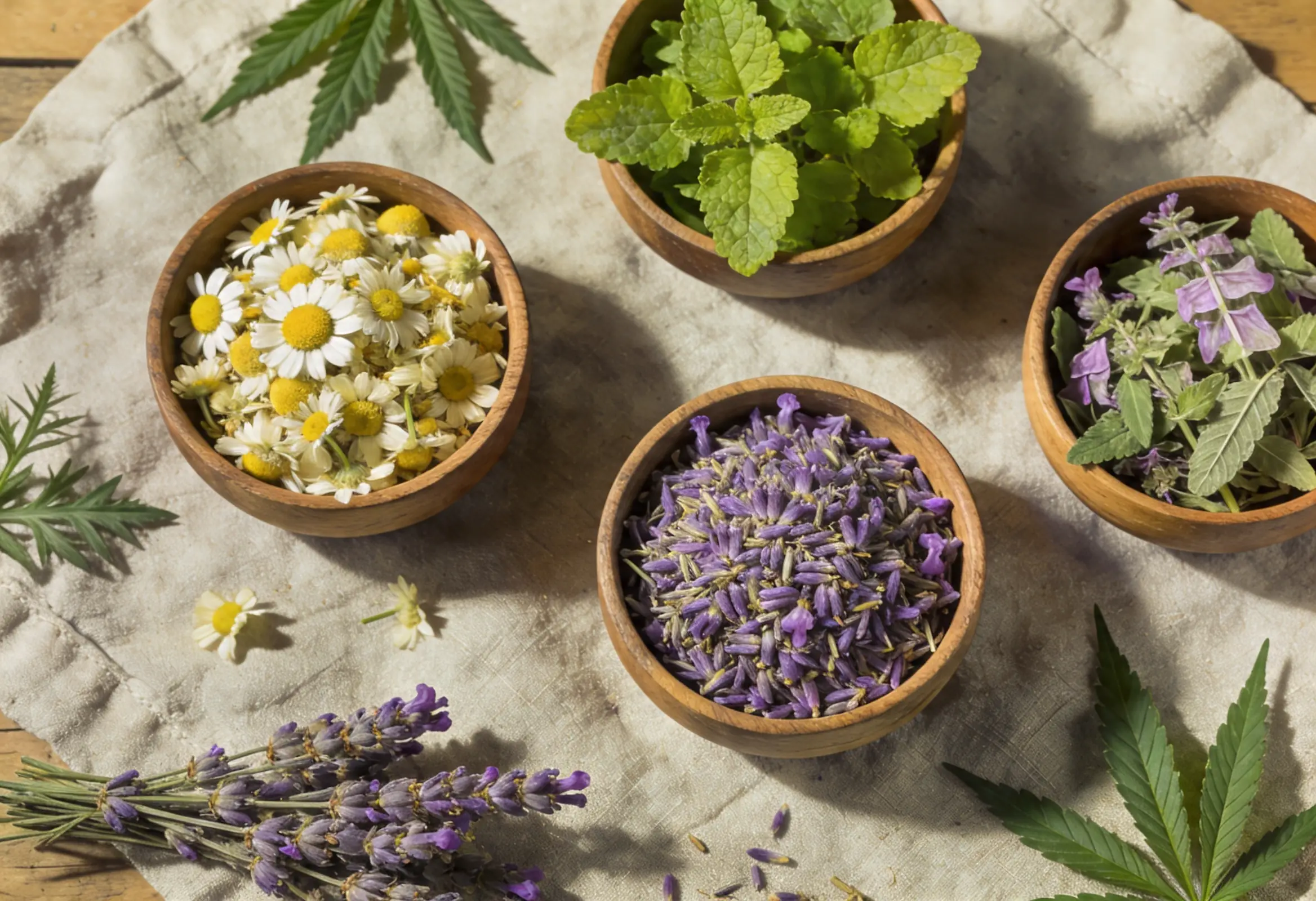 Plantes médicinales associées au CBD : verveine, mélisse, camomille, lavande