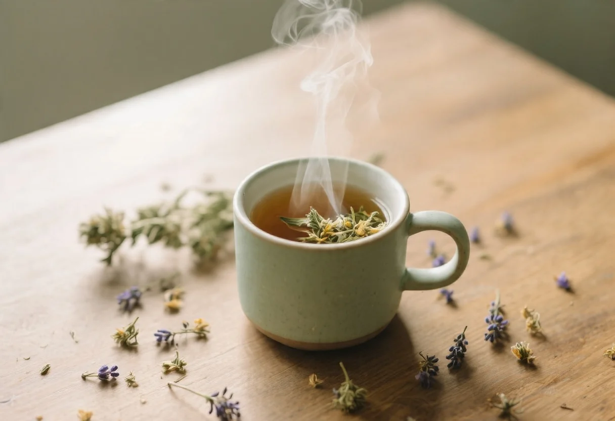 Tisane CBD chaude avec fleurs de chanvre bio et huile de coco