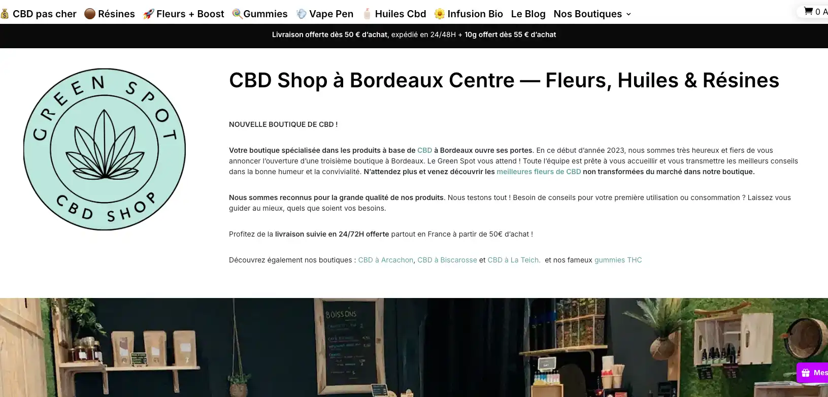 Le Green Spot CBD Shop Bordeaux Centre boutique bio production directe