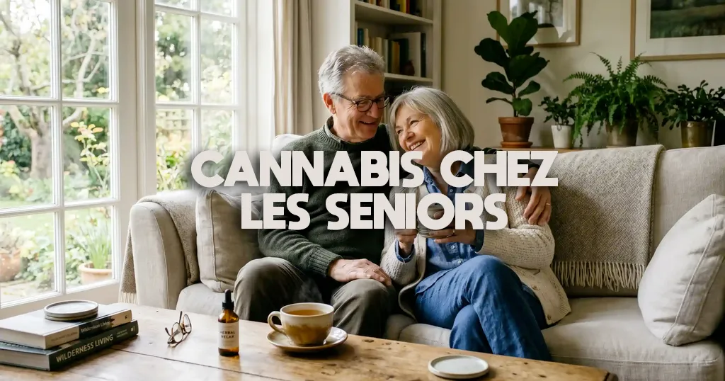 Un couple de seniors détendu à la maison, théière et flacon compte-gouttes sur la table