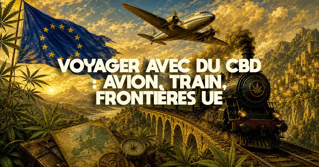 Bac de contrôle de sécurité aéroport avec passeport, carte d'embarquement et un baume CBD cosmétique, vue du dessus